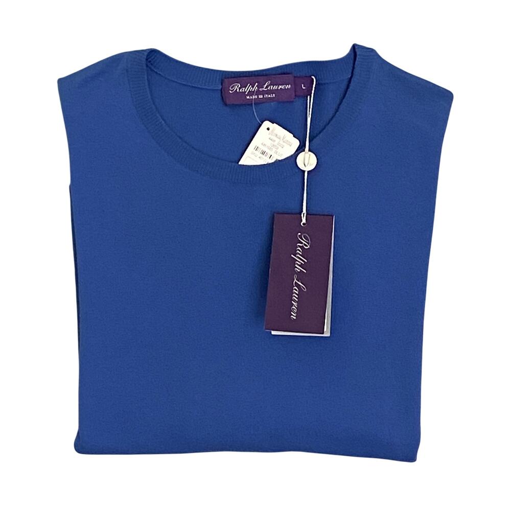 Ralph Lauren Purple Label Men's Large Crew Neck Sweater Cotton Solid Blue NEW
